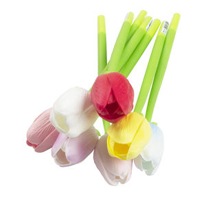 O & Q, venta al por mayor, bolígrafos de tinta de Gel novedosos, hermosos bolígrafos de silicona con flores artificiales diseñadas con tulipán, logotipo personalizado de plástico de 0,7mm para - Product Image 3