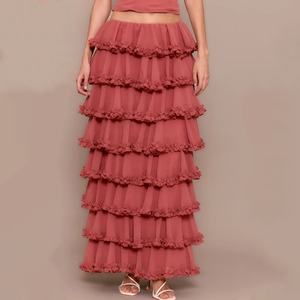 Jupe longue d'été 2025 pour femme, taille mi-haute, style bouffant à plusieurs niveaux, vente en gros pour boutiques, marque privée personnalisée - Product Image 1