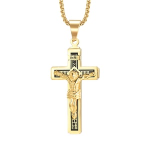 ZB 인기있는 착용 액세서리 스테인레스 스틸 예수 목걸이 골드 도금 십자가 목걸이 - Product Image 1