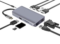 HUB USB C, Convertidor USB Tipo C a HDMI VGA 10 en 1, Lector de Tarjetas de Memoria SD/TF con Ethernet RJ-45 para MacBook Pro 20