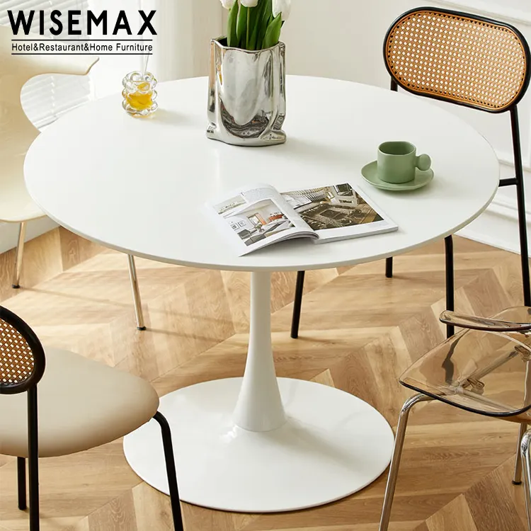 WISEMAX – meuble de salle à manger nordique, table ronde blanche en panneau de fibres de densité moyenne, base en métal, table à manger