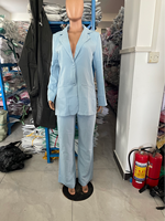 Ensemble deux pièces pour femme, tenue rose, mode automne, col, veste blazer à manches longues, design élégant avec poche, ensemble pantalon de travail