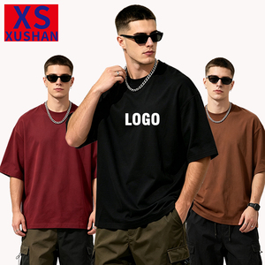 T-shirt <span class=keywords><strong>Homme</strong></span> Oversize en Jersey 100% Coton 340G, Col Rond Rétro, Manches Courtes, Respirant, Couleur Unie, Formel, Personnalisable - Product Image 1