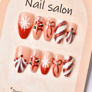 Handmade ABS French Style Wearable <b>Nails</b> Almond Shape Press-On Reusable Detachable Pieces 30 Pcs/<b>set</b> for Finger Christmas - Product Image 5