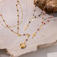 Chaîne en acier inoxydable longue, ajustable et étanche, plaquée or 18 carats, style Y Lariat tendance, avec breloques perle, croix et cœur