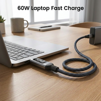 Cable trenzado de nailon SChitec tipo C a C, 3A 60W, carga rápida, conector USB 3.1 con monitor de energía en tiempo real para computadora portátil