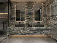 Dalles de marbre multicolores avec veinage bois linéaire pour panneaux muraux décoratifs, revêtements de sol de salle de bain, tables consoles et lavabos