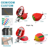 Coupe-ongles pliable mini créatif en forme de fraise, en acier inoxydable, avec porte-clés de voyage