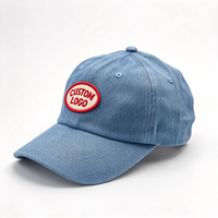 Topi Baseball Custom Berkualitas Tinggi Denim Light Wash Model Dad Hat Bordir Logo Oval Custom Tali Belakang Dapat Disesuaikan Topi Kasual Olahraga