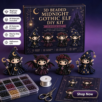 Kit DIY Elfe 3D Perlé Effrayant et Adorable, 4 Pièces, Ensemble de Fabrication de Mini Poupées Perlées d'Halloween, Kit d'Artisanat Fait Main pour Débutants, Cadeau