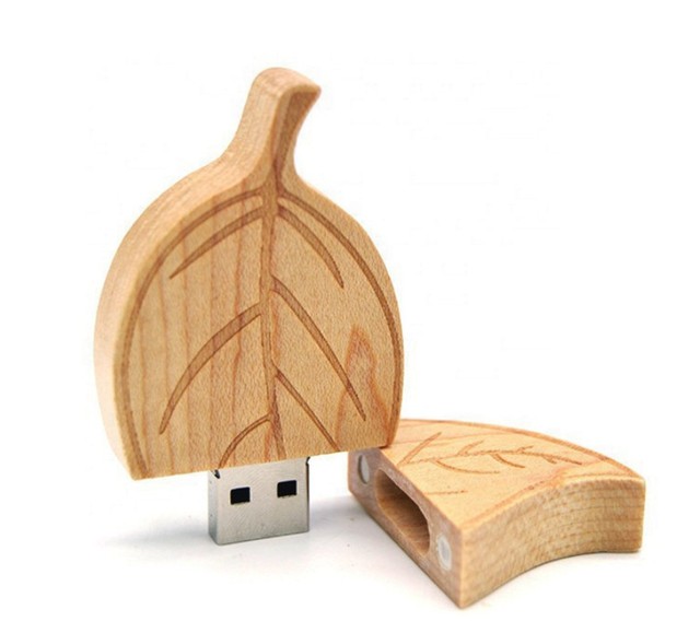 MU-001 Hot Wooden Leaf Shape Usb Flash Drive 32GB 64GB Custom Logo Wood Usb Pendrive