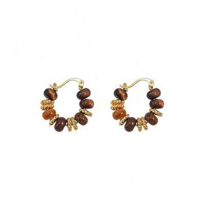 Boucles d'oreilles clous de luxe vintage géométriques en œil de tigre, tendance automne-hiver, en alliage, pour femme, serties de diamants, style religieux, polyvalentes, très prisées - Product Image 6