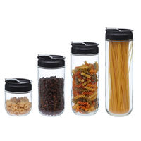 Borosilikatglas-Vorratsdose mit doppeltem Öffnungsmechanismus, luftdichtem Deckel und robustem Kragen, klar, für Küche und Vorratskammer, 350ml 800ml, Schwarz Grau Grün