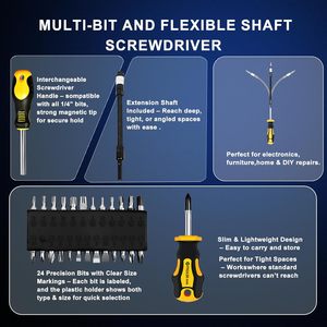 Jeu de tournevis professionnel magnétique finition chromée 43 pièces avec étui, incluant des embouts plats, Phillips, Pozidriv, Torx pour la réparation - Product Image 5