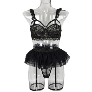 Factory Sales Transparent Embroidery Lace Luxury Lingerie <b>Set</b> <b>Sexy</b> Elegant Solid Color Skirt Underwear <b>Set</b> - Product Image 6