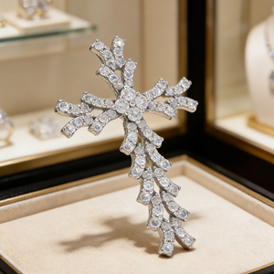 Collar Clásico de Compromiso con Colgante de Cruz y Diamante CVD Cultivado en Laboratorio, Chapado en Oro de 10K/14K/18K sobre Plata Personalizada, Cadena para Suéter, Regalo VS - Product Image 2
