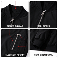 Blouson Bomber Noir Polyvalent Personnalisé pour Homme, Manches Longues, Fermeture Éclair Intégrale, Bords Côtelés, Poches Utilitaires, Broderie en Relief