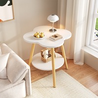 Table d'appoint/bout de canapé convertible en forme de pétale à 2 niveaux avec rangement, pieds en bois massif, écologique et durable, table de chevet décorative pour salon