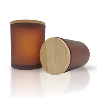Pot à bougie en verre ambre mat pour la fabrication de bougies Pot à bougie en verre 210ml 300ml 420ml avec couvercle en bois