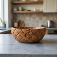 Bol à salade en bois d'acacia fait main, bol de service en bois sculpté, motif uni, bol à dîner pour la cuisine et la table à manger