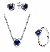 Parure de bijoux en cristal plaqué argent en forme de cœur : collier, boucles d'oreilles, bague, chaîne tendance, cadeau, accessoires de mode pour soirée