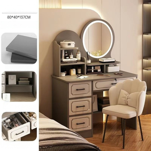 Ensemble de table de <span class=keywords><strong>maquillage</strong></span> et de coiffeuse en bois massif de luxe moderne avec miroir LED sur pied pour chambre <span class=keywords><strong>à</strong></span> coucher, appartement, salon - Product Image 5