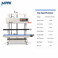 Scelleuse à bande verticale continue MPPK FR-1200 avec codeur de date, machine de scellage thermique électrique semi-automatique pour film plastique alimentaire