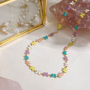 Ensemble de colliers papillons en acier inoxydable couleur or, breloques multicolores, bijoux pour femmes, ensemble de bijoux tendance - Product Image 2