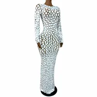 Robe de soirée longue à manches longues en maille à pois pour femme, idéale pour les fêtes, mariages et spectacles