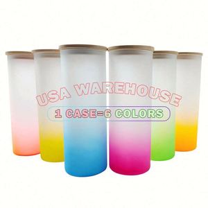 Straight Gradient Color Coffee Mug <b>Glass</b> Tumbler Cup <b>With</b> Bamboo <b>Lid</b> - Product Image 2