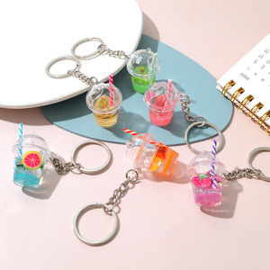 Llavero de Acrílico con Diseño de Taza de Bubble Tea de Arena Movediza Flotante, Bebida de Frutas <span class=keywords><strong>en</strong></span> Miniatura con Líquido de Lentejuelas y Pajitas Coloridas - Product Image 3