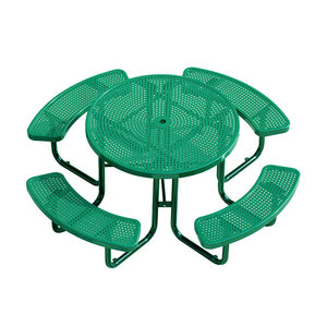 Tavolo da Picnic Rotondo in Metallo per Esterni con Panca, Set da Giardino, Tavolo da Pranzo in Acciaio Rivestito in Termoplastica con Sedie - Product Image 2