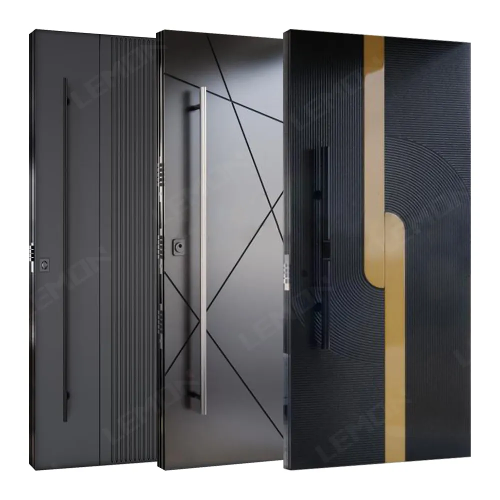 Vila pintu eksterior logam pintu kayu padat baja tahan karat aluminium Modern pintu Pivot keamanan masuk depan untuk rumah