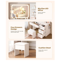 Coiffeuse blanche 34,1 po avec tabouret rembourré, 4 tiroirs et support pour sèche-cheveux, table de maquillage moderne pour chambre à coucher - Blanc