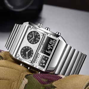 นาฬิกาข้อมือผู้ชาย FOXBOX รุ่น Unique <span class=keywords><strong>Golden</strong></span> กันน้ำ ระบบควอตซ์อนาล็อกและดิจิตอล จอแสดงผลคู่ LED หรูหรา สายสแตนเลส - Product Image 6