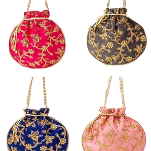 Sac indien fait à la main pour femmes Lehriya/Patola Potli sac à main/sac à cordon-miroir en soie de coton Gota travail Style traditionnel pour les cadeaux - Product Image 2