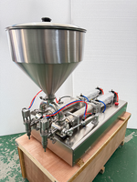 Machine de remplissage semi-automatique à double tête avec trémie (Machine de remplissage de beurre à piston, Remplisseuse de crème pneumatique) (100-1000ml)