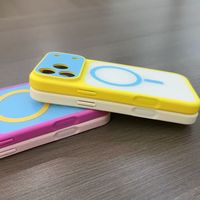 Nouvelle Coque Tendance Bicolore avec Bordure pour iPhone 11/12/13/14/15/16/17/18 Pro Max, Matériau TPE Magnétique Effet Peau