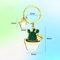 Porte-clés en émail mignon avec succulentes et cactus, breloque plante dorée pour décoration de sac, vente en gros fabricant