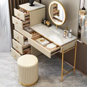 Bắc Âu Ánh Sáng Đơn Giản Sang Trọng Phòng Ngủ Dresser Lưu Trữ Tủ Trang Điểm Bàn Cô Gái Trang Điểm Bảng Với LED Gương Và Tủ