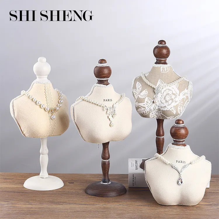 Shi Sheng 3d Beige Linnen Mannequin Linnen Ketting Hanger Sieraden Buste Voor Winkelcentrum Etalage