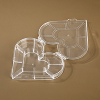 Boîte de rangement transparente en PS en forme de cœur à 9 compartiments, 121x110x16mm, avec couvercle, pour bijoux, boucles d'oreilles, perles Perler, vente en gros, carton en vrac
