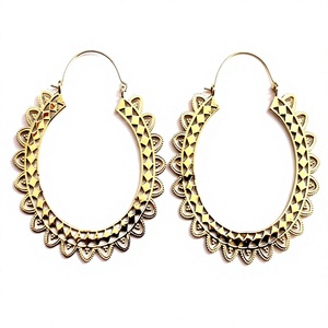 Grandes boucles d'oreilles créoles en laiton, ethniques, tribales, aztèques, hippies, bohèmes, pendantes, indiennes, tibétaines, rondes, plaquées argent - Product Image 4