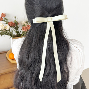 Doux filles tête accessoires couleur unie Satin nœud noeud poignée longue queue ruban <span class=keywords><strong>cheveux</strong></span> poignées <span class=keywords><strong>cheveux</strong></span> arc pince tissu pour les femmes - Product Image 3
