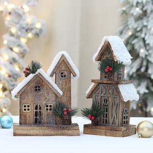 Cabanes en bois carbonisé éclairées, toit enneigé, décorations de Noël, forme de maison, artisanat décoratif - Product Image 2