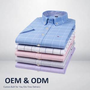 <span class=keywords><strong>Chemise</strong></span> décontractée à manches courtes en tissu Oxford tissé pour hommes, entièrement en coton, à manches courtes, pour jeunes d'âge moyen - Product Image 1