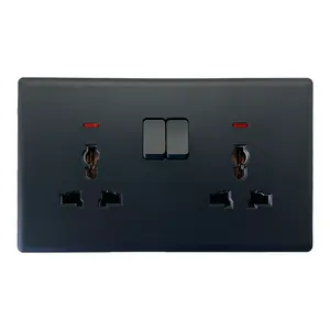 Matte Black Modern Universal Switches And Sockets PC Panel UK Standard Double Multi function Electrical Kitchen Wall Sockets