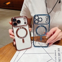Coque Souple Magnétique Transparente en TPU Plaqué Tendance pour iPhone 18 17 Air 16 15 14 13 12 11 Pro Max avec Chargement Sans Fil et Protection d'Objectif