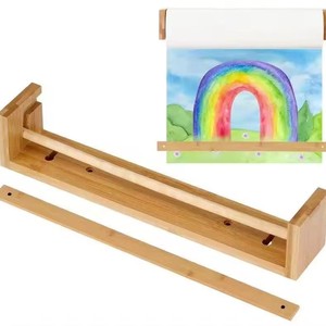 Soporte de madera para rollos de papel, expositor de arte de una sola capa montado en la pared para decoración escolar y manualidades - Product Image 1