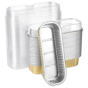 Moule à pain miniature rectangulaire jetable de 200 ml (6,8 oz) en aluminium avec couvercle en plastique et cuillères en plastique PET - Product Image 1